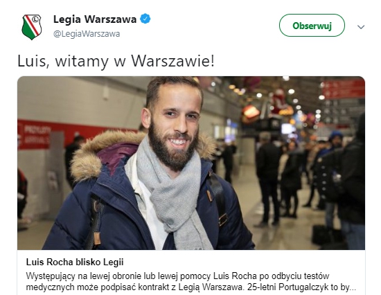 Luis Rocha na testach medycznych w Legii Warszawa!